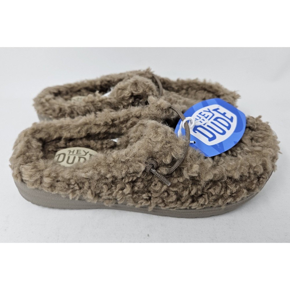 Hey Dude Wendy Fuzzy Sherpa Mule Slippers, Women's 6M, Timber Wolf, NWT!